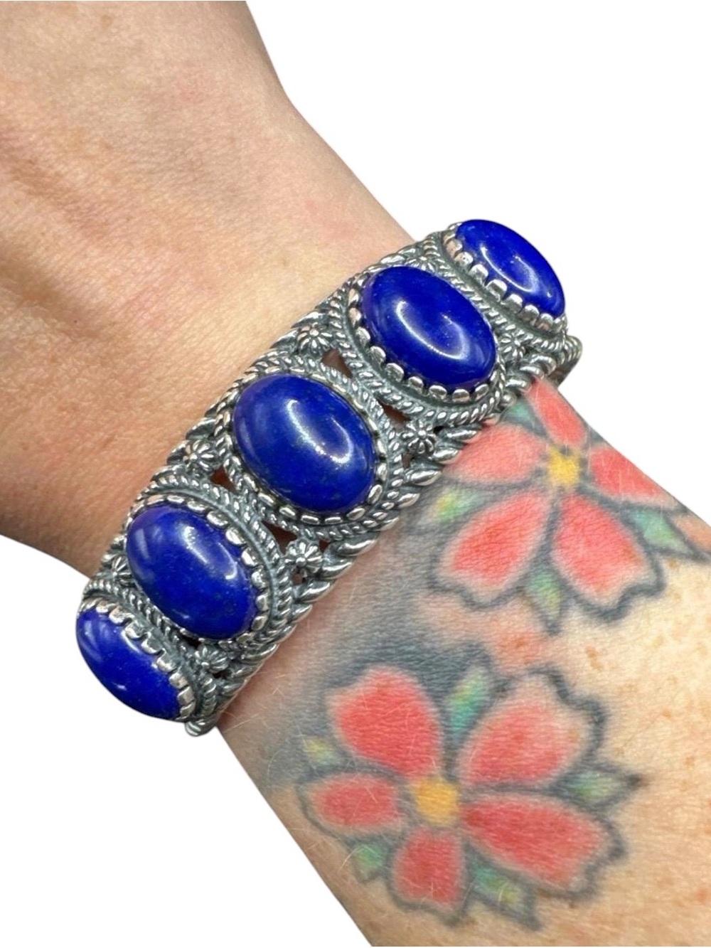 Sterling Silver American West Carolyn Pollack Five Stone Lapis Cuff 6.5”
